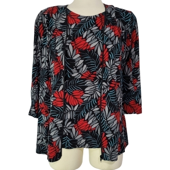 Fiori Black/Grey/Red Two-Piece Cardigan & Tank Size Sm - Picture 2 of 12